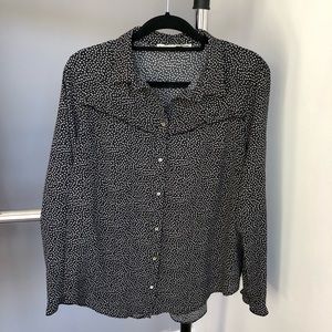 Acote Black & White Printed Ruffle Blouse Size 4